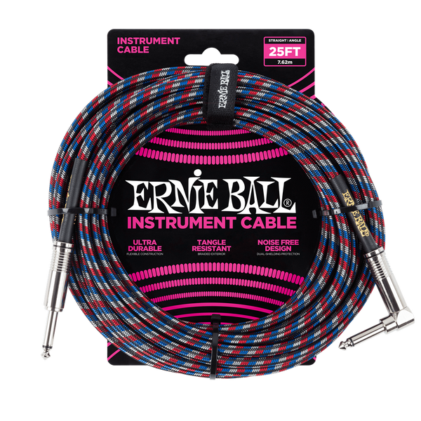 Ernie Ball P06063 25ft Instrument Cable Braided Black / Red / White