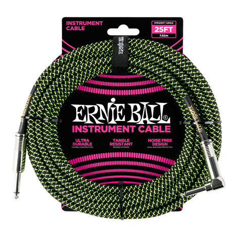 Ernie Ball P06066 25ft Instrument Cable Braided Black / Green