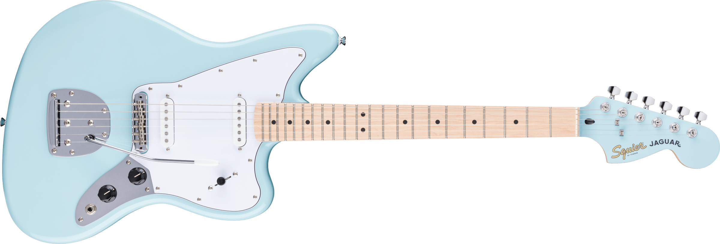 Squier FSR Affinity Series Jaguar Matching Headstock, Daphne Blue