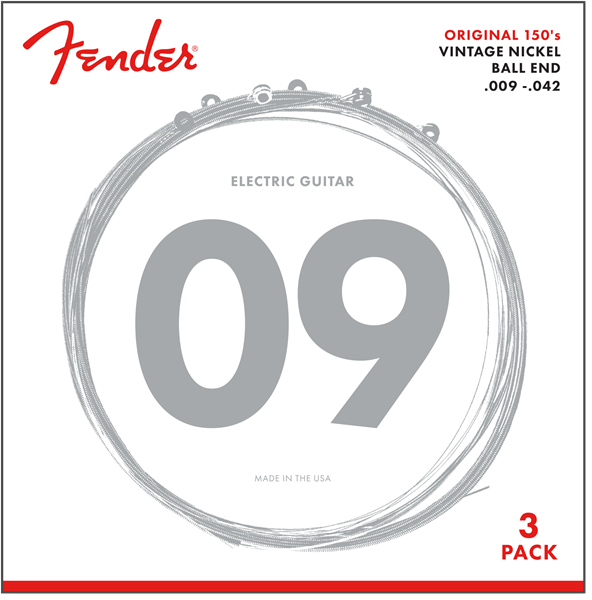 Fender Original 150 Guitar Strings, Pure Nickel Electric Guitar Strings 9-42
