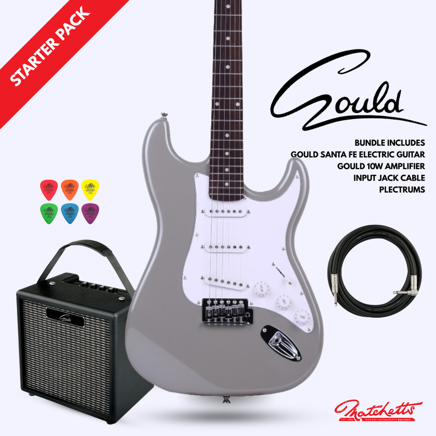 Gould Santa Fe Electric Guitar Silver & Amp Pack