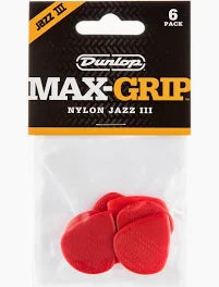 Jim Dunlop Red Nylon Jazz 3 Max-Grip Guitar Picks, 6-Pack