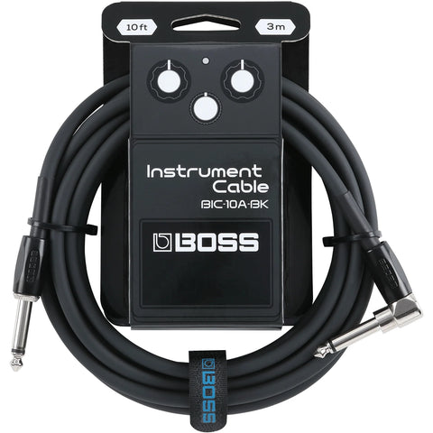 Boss BIC-10A-BU Instrument Cable, 10ft/3m, Angled/Straight 1/4" Jack, Black