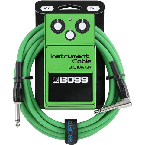 Boss BIC-10A-BU Instrument Cable, 10ft/3m, Angled/Straight 1/4" Jack, Green