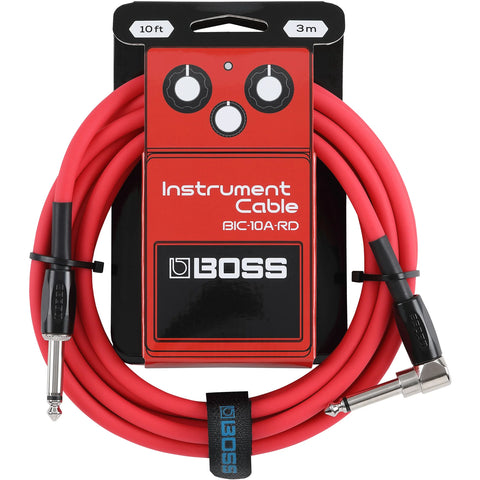Boss BIC-10A-BU Instrument Cable, 10ft/3m, Angled/Straight 1/4" Jack, Red