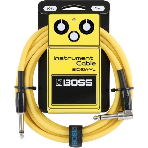Boss BIC-10A-BU Instrument Cable, 10ft/3m, Angled/Straight 1/4" Jack, Yellow