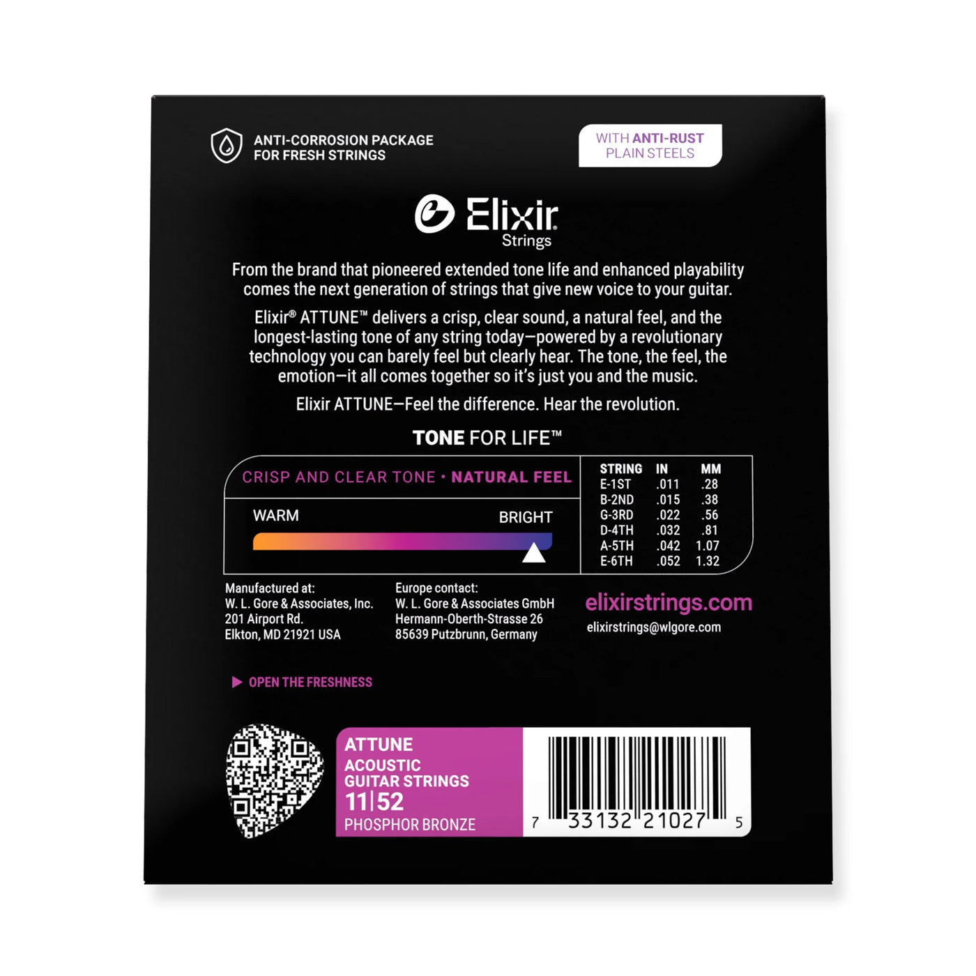 Elixir ATTUNE Phosphor Bronze Acoustic 11-52