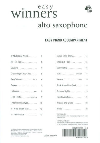 Easy Winners Piano Accompaniment for Alto Sax