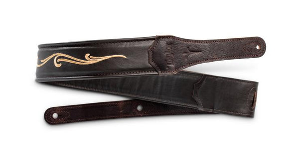 Taylor 4124-25 Spring Vine 2.5" Embroidered Leather Guitar Strap - Chocolate Brown