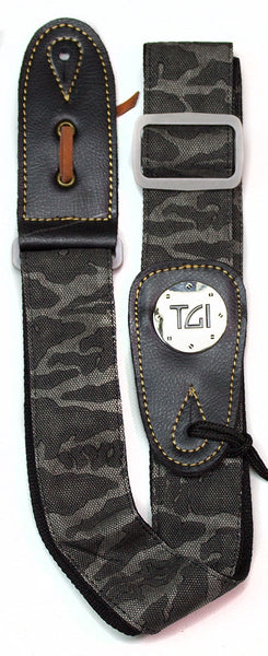 TGI TGS13078B Guitar Strap Woven Black Camo Grey Buckle