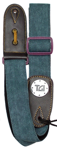 TGI TGS13075 Guitar Strap Woven Green Denim Purple Buckle