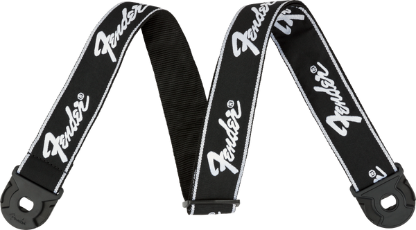 Fender White Running Logo Quick Grip Locking End Strap, 2"