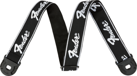 Fender White Running Logo Quick Grip Locking End Strap, 2"