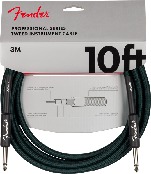 Fender Professional Series Tweed Cable, 10', Sherwood Green