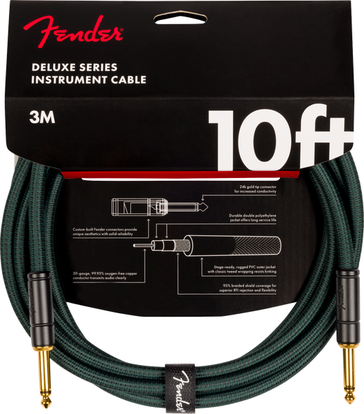 Fender Deluxe Series Tweed Cable, 10', Sherwood Green