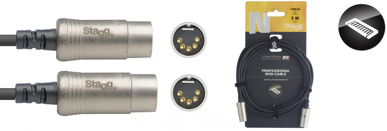 Stagg 3 meter MIDI cable, DIN/DIN (m/m),