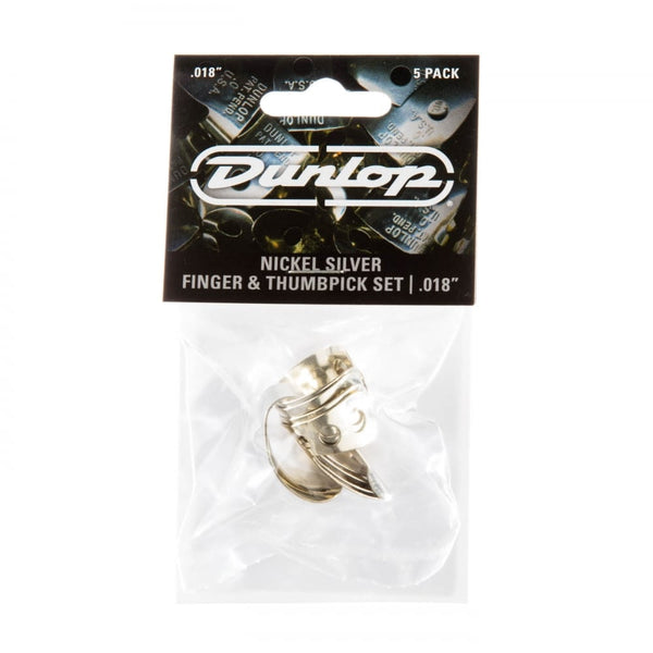 Jim Dunlop Nickel Finger Picks and Thumb Pick 0.18MM Gauge, 5 Pack