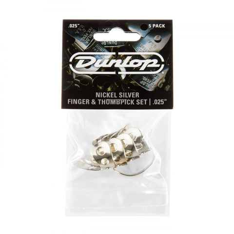 Jim Dunlop Nickel Finger Picks and Thumb Pick 0.25MM Gauge, 5 Pack