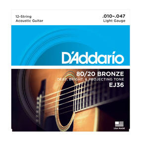 D'addario EJ36 80/20 12-String Bronze Acoustic Guitar Strings