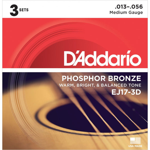 D'addario EJ17 3 Pack Phosphor Bronze Medium