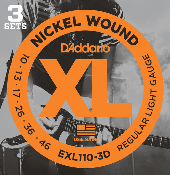 D'addario EXL110  Nickel Wound Electric Guitar strings 10-46 3 pack.