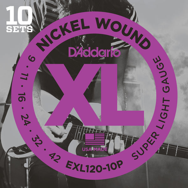 D'Addario EXL120-10P XL Nickel Wound Super Light (.009-.042) Electric Guitar Strings 10 Sets