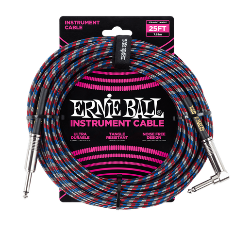Ernie Ball P06063 25ft Instrument Cable Braided Black / Red / White